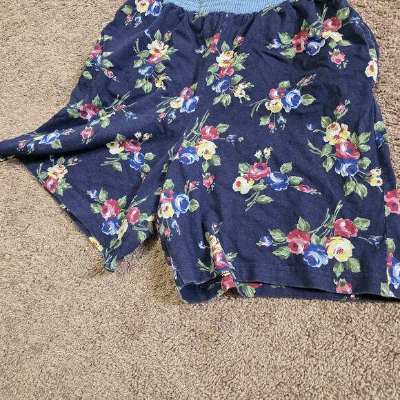 Vintage Floral Pull On Shorts Women M Denim Trim Lounge Pockets Cottage Boho 90s - Picture 5 of 10
